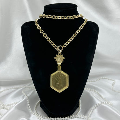 Vintage Brass Perfume Bottle Pendant On Chain Necklace