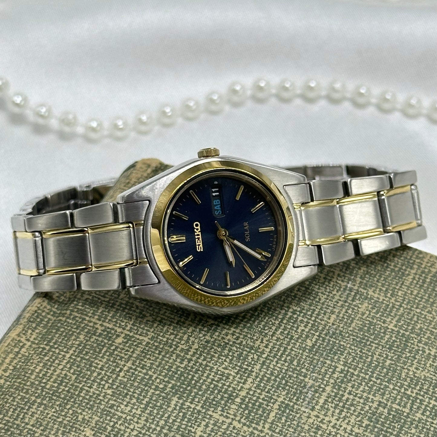 Two-Tone Blue Dial Solar Seiko Watch