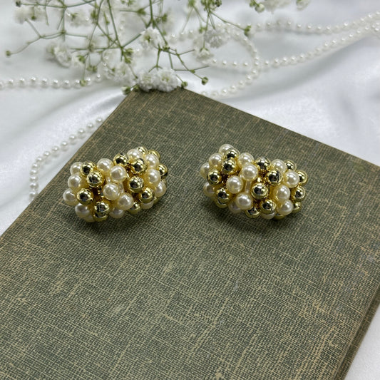 Gold and Pearl Clip on Earrings