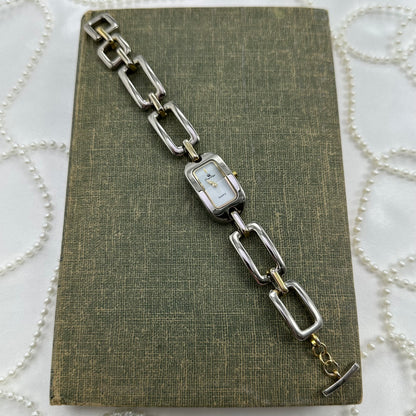Two-Tone Rectangular Chain Watch