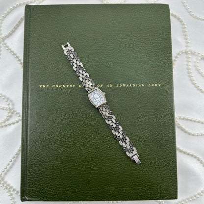 Silver and Black Marcasite Watch with Mother of Pearl Dial