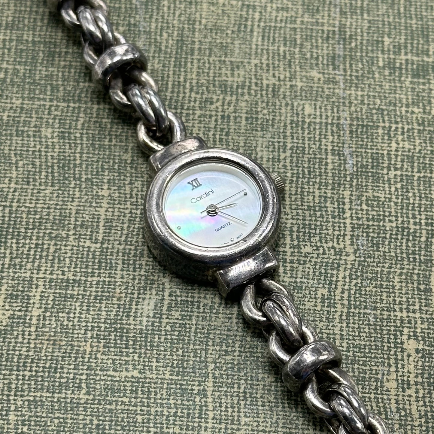 Sterling Silver Chain Bracelet Watch with Mother of Pearl Dial