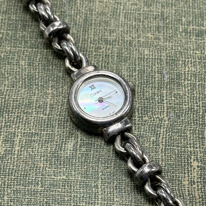 Sterling Silver Plated Chain Bracelet Watch with Mother of Pearl Dial