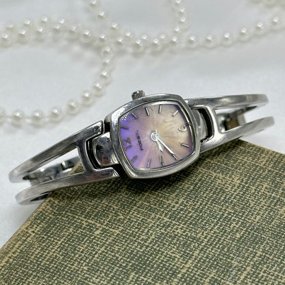 Silver Fossil Cuff Watch with Iridescent Dial