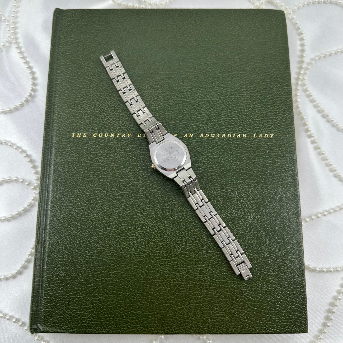 Two-Tone Diamanté Watch with Round Mother of Pearl Dial
