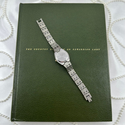 Two-Tone Diamanté Watch with Round Mother of Pearl Dial