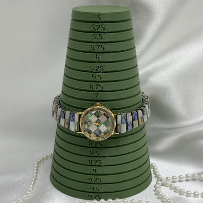Checkered Abalone Gold Watch with Round Dial