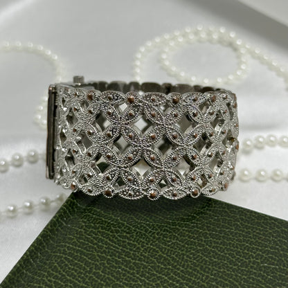 Silver Cuff Watch with Black Square Dial