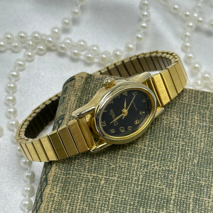 Gold Details Watch with Black Oval Dial