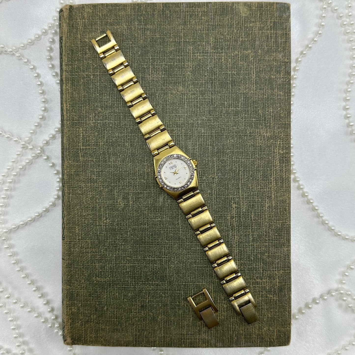 Gold Waltham Watch with Diamanté Round Dial