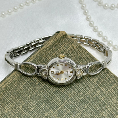 Dainty Two-Tone Oval Dial Heart Watch