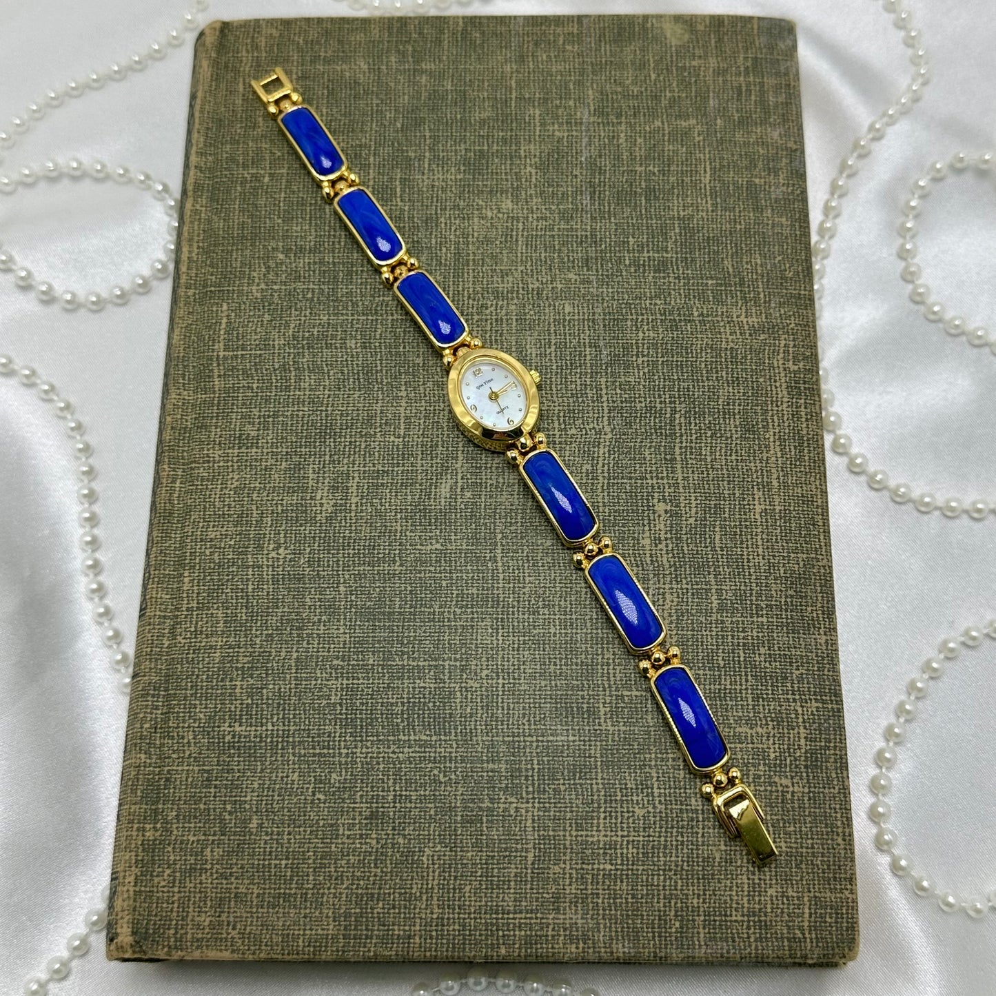 Gold and Blue Lapis Lazuli Gemstone Band Watch