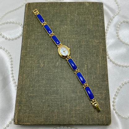 Gold and Blue Lapis Lazuli Gemstone Band Watch