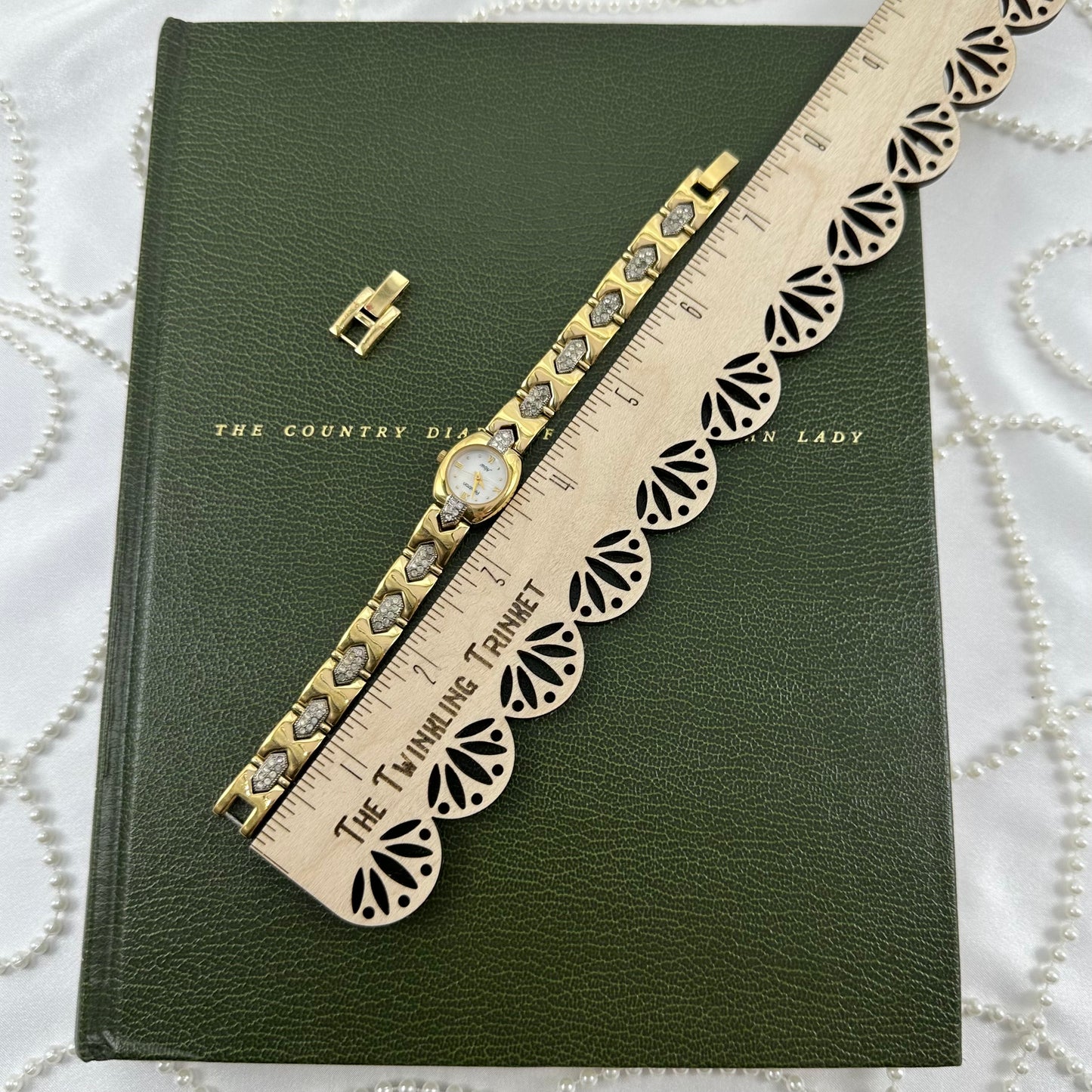 Vintage Two-Tone Diamanté Watch with Mother of Pearl Dial
