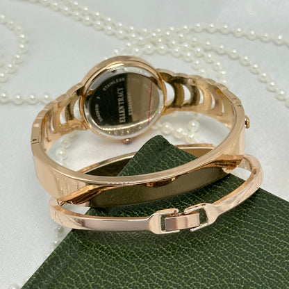 Rose Gold Ellen Tracy Watch & Bracelet Cuff Set