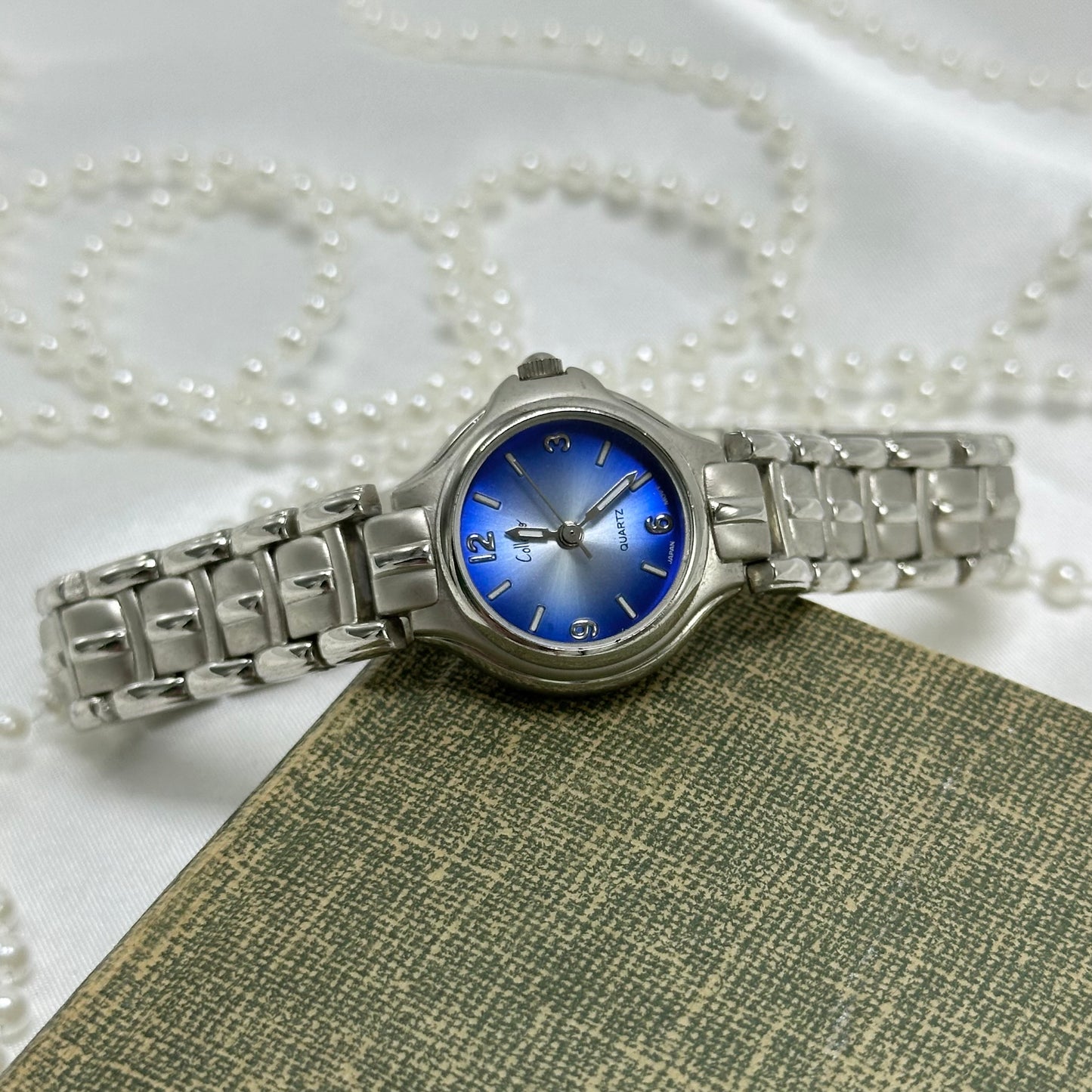 Silver Watch with Blue Dial