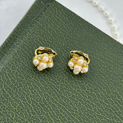 Gold Pearl and Crystal Clip On Earrings
