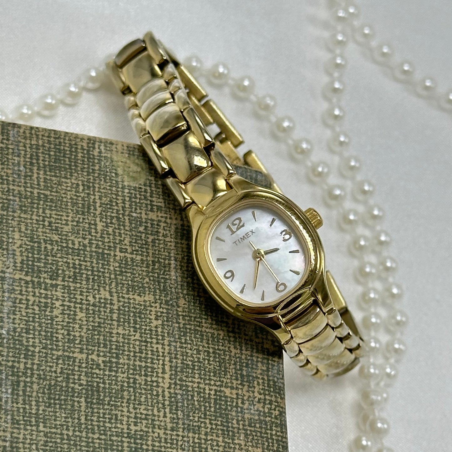 Gold Timex Watch with Mother of Pearl Dial