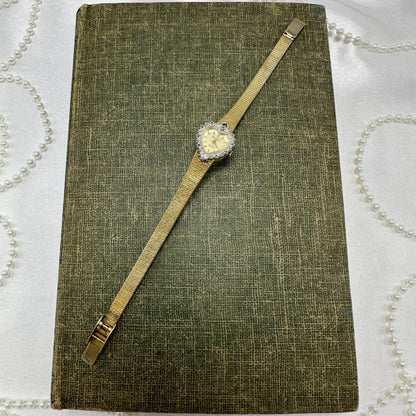 80's Gold Diamanté Heart Dial Watch