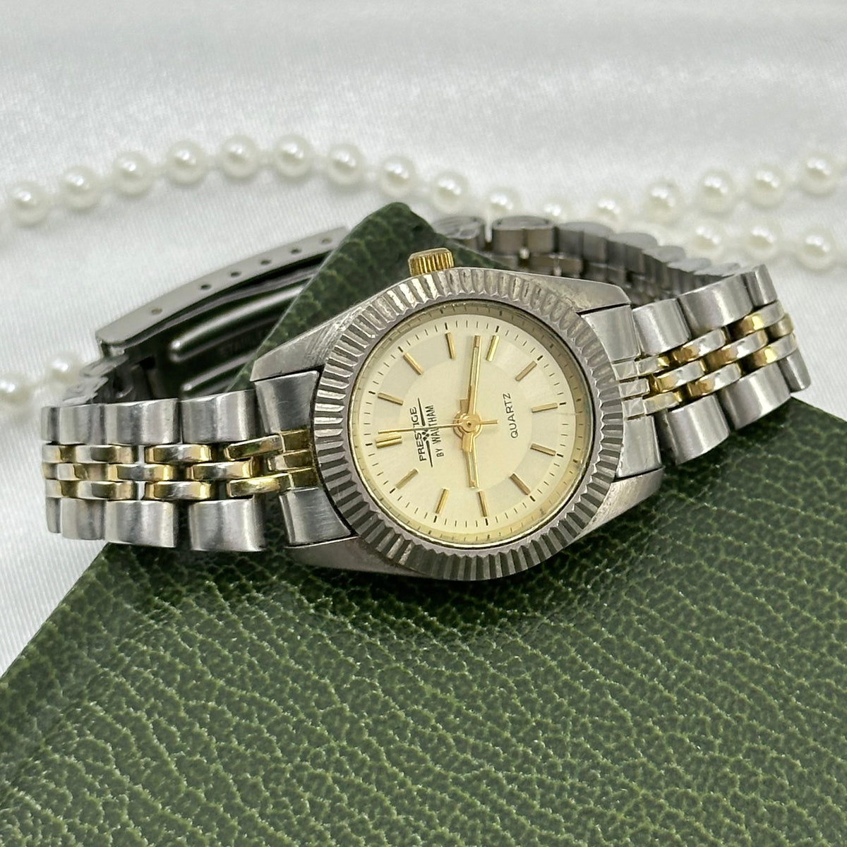 1990's Waltham Prestige Two-Tone Tank Watch with Champagne Dial