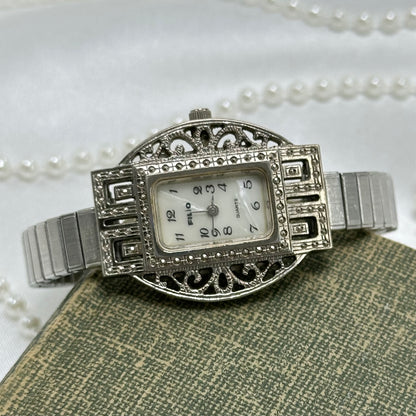 Filigree and Mother of Pearl Dial Silver Watch