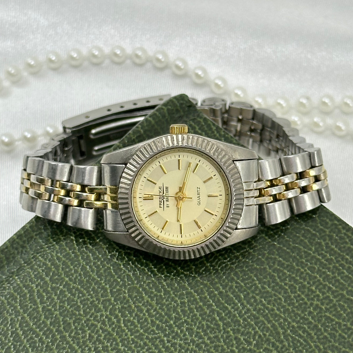 1990's Waltham Prestige Two-Tone Tank Watch with Champagne Dial
