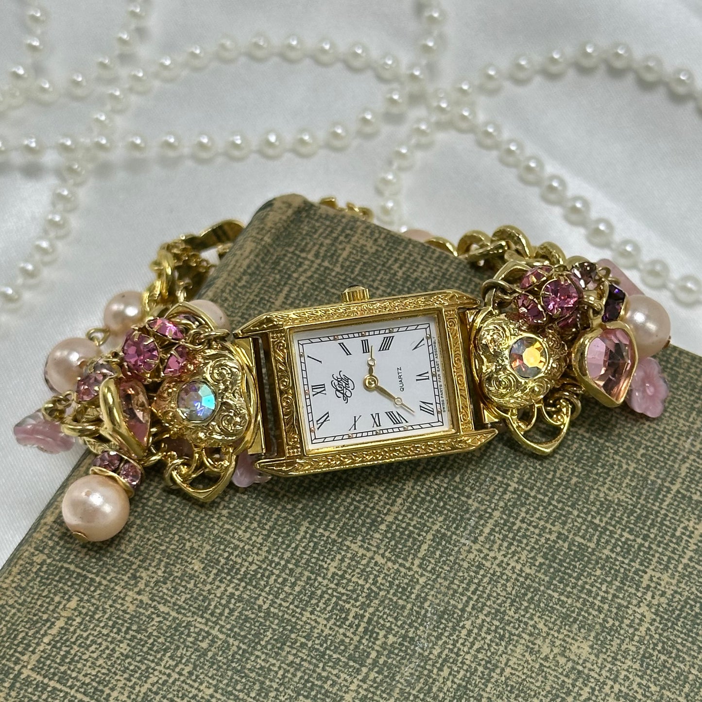 Rare Vintage Kirk's Folly Pink and Gold Charm Watch