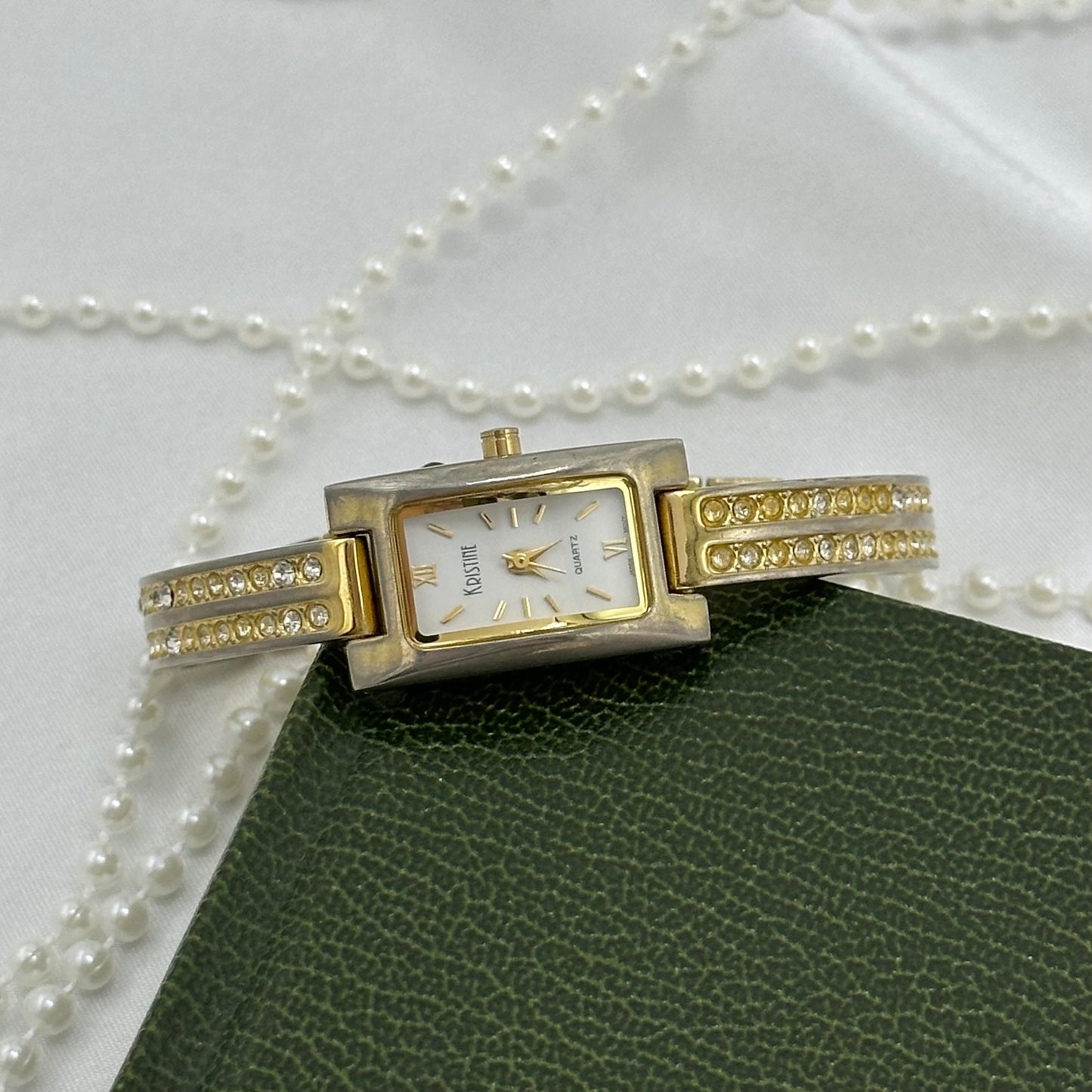 Gold Watch with Diamanté Rectangular Dial and Band