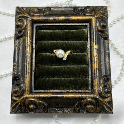 Pearl and Cubic Zirconia Stone Vintage Deadstock Ring 14k Gold Electroplated