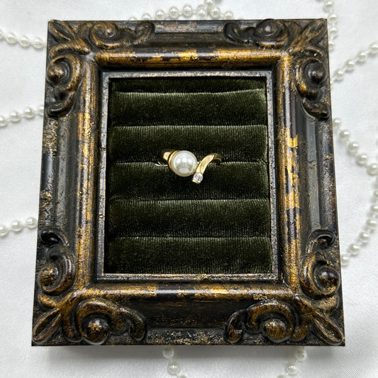 Pearl and Cubic Zirconia Stone Vintage Deadstock Ring 14k Gold Electroplated