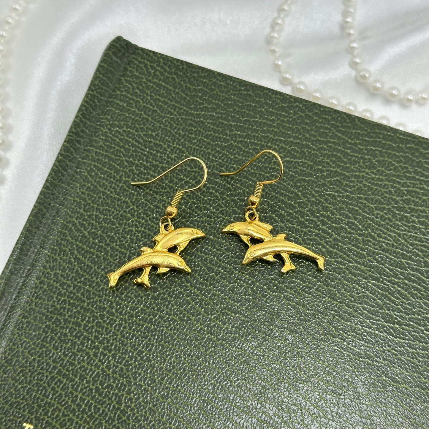 Gold Dolphins Dangle Earrings