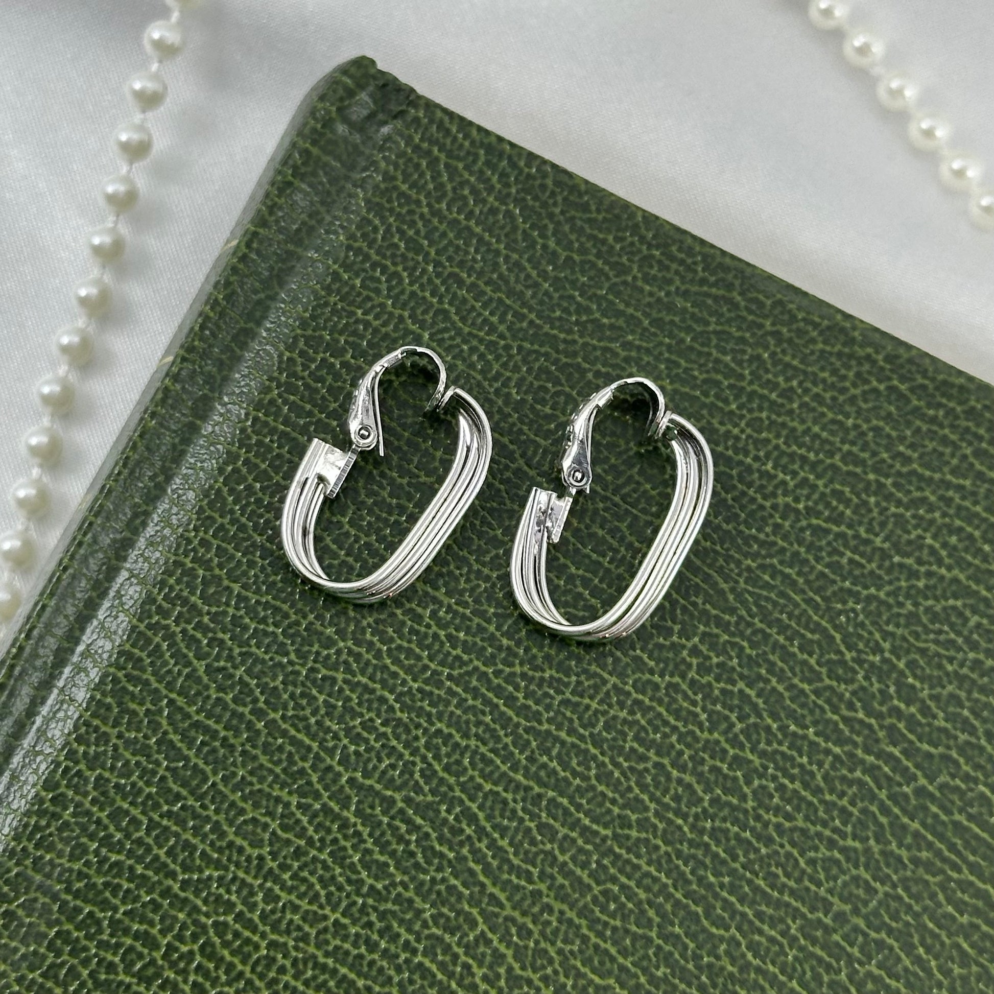 Silver Tone Vintage Clip On Hoop Earrings