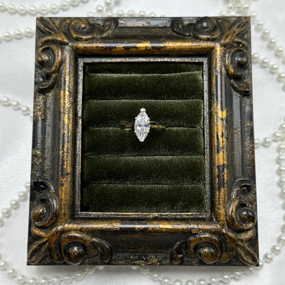 Solitaire Marquise Cubic Zirconia Stone Vintage Deadstock Ring 14k Gold Electroplated