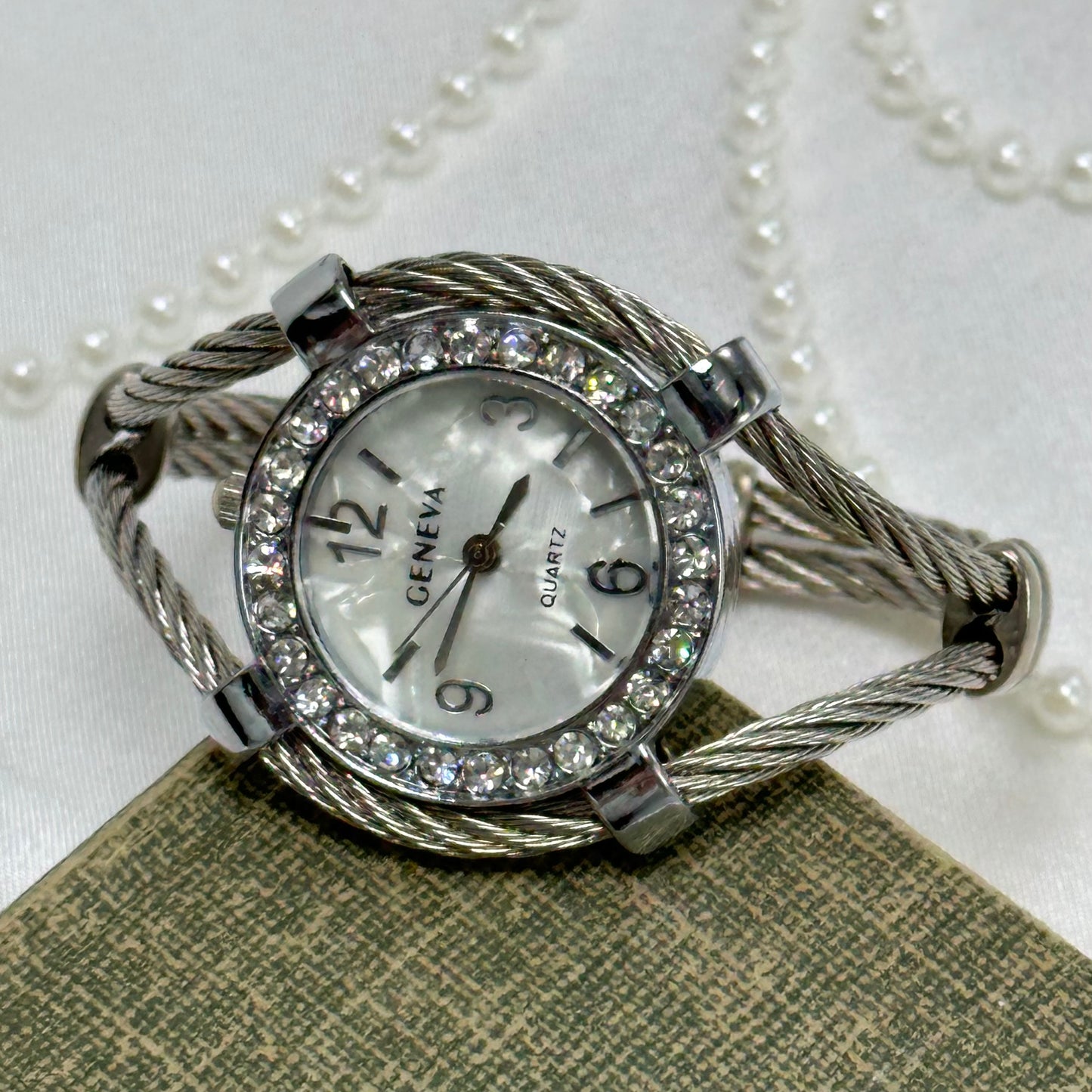 Silver Diamanté Geneva Cuff Watch