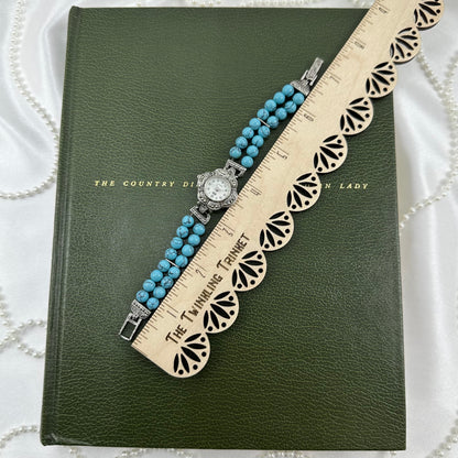 Silver Marcasite Watch with Turquoise Bead Band