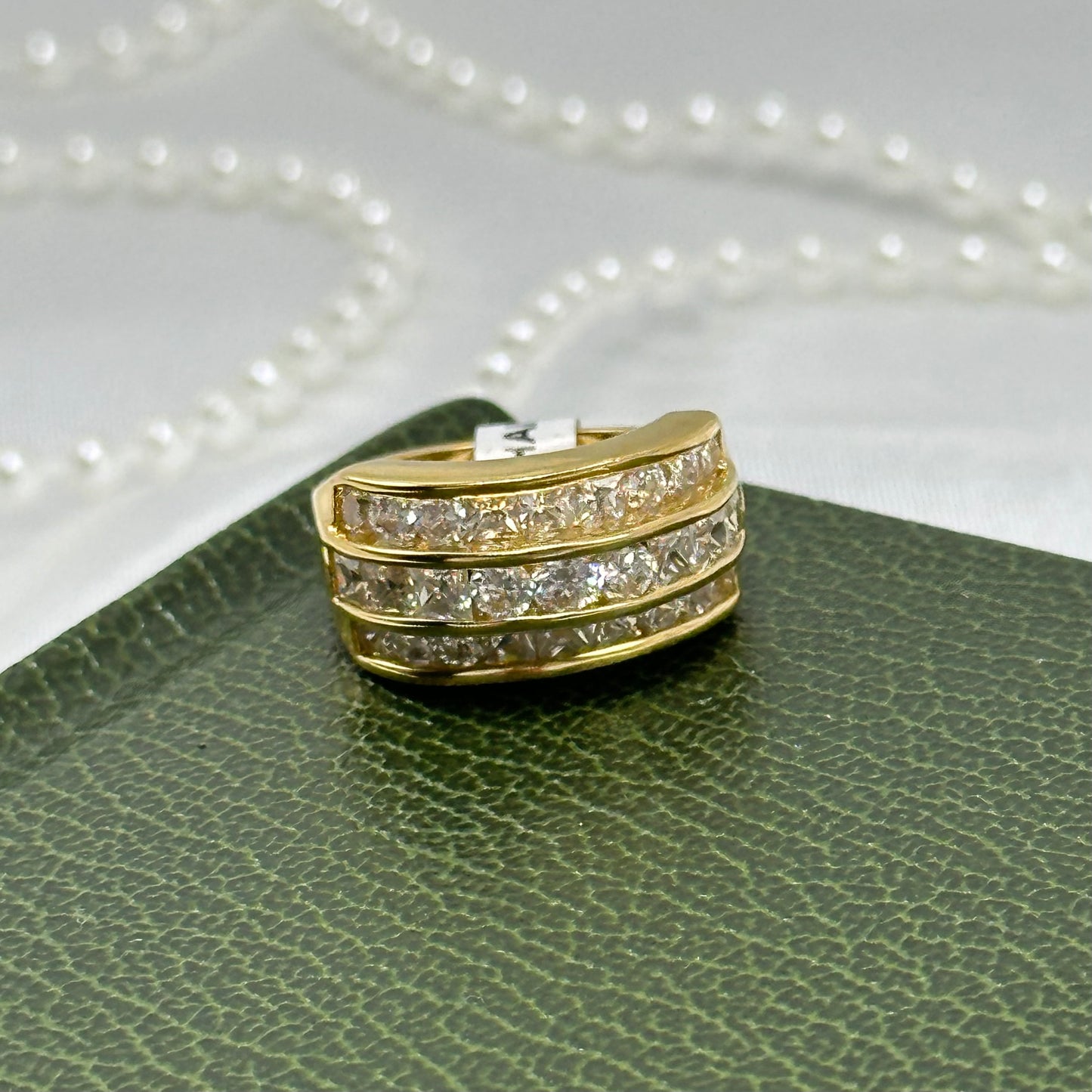 Three Row Cubic Zirconia Vintage Deadstock Ring 14k Gold Electroplated