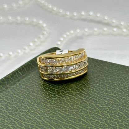 Three Row Cubic Zirconia Vintage Deadstock Ring 14k Gold Electroplated
