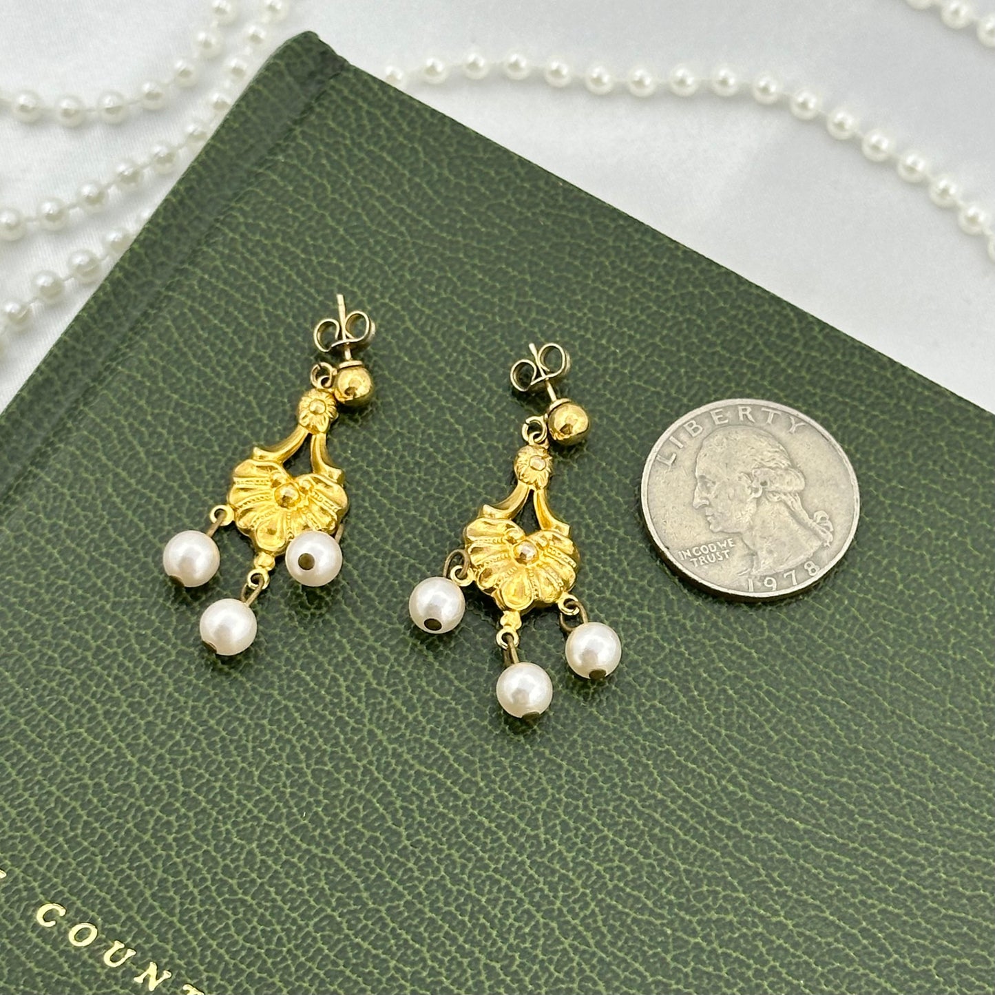 Gold Vintage Pearl Dangle Earrings