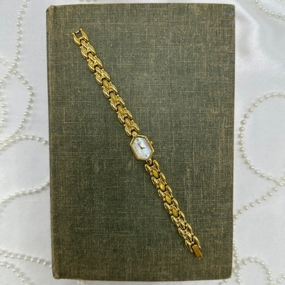 Dainty Yellow Iridescent Gemstone Citizen Watch with Mother of Pearl Dial