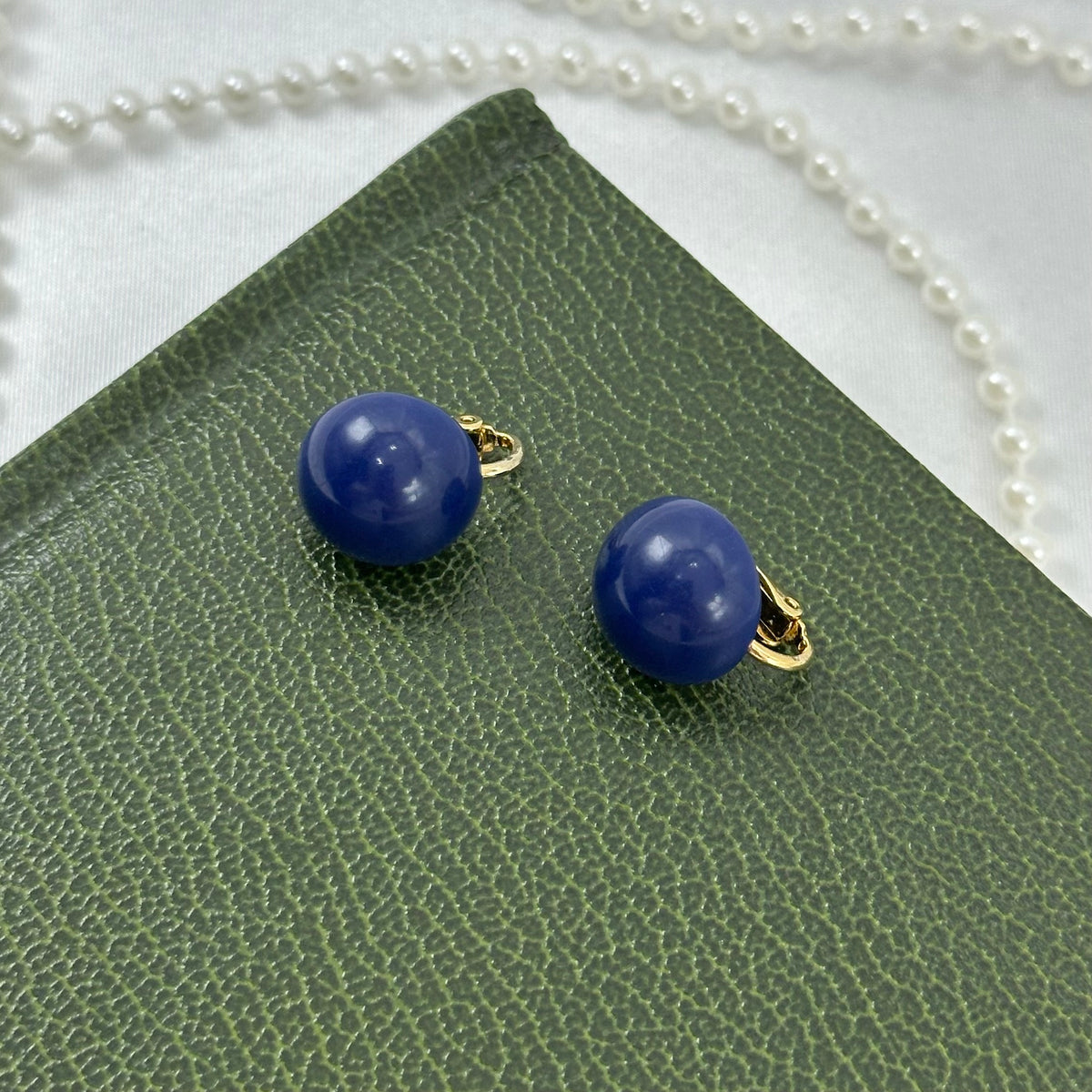 Classic Gold and Blue Button Style Clip On Earrings