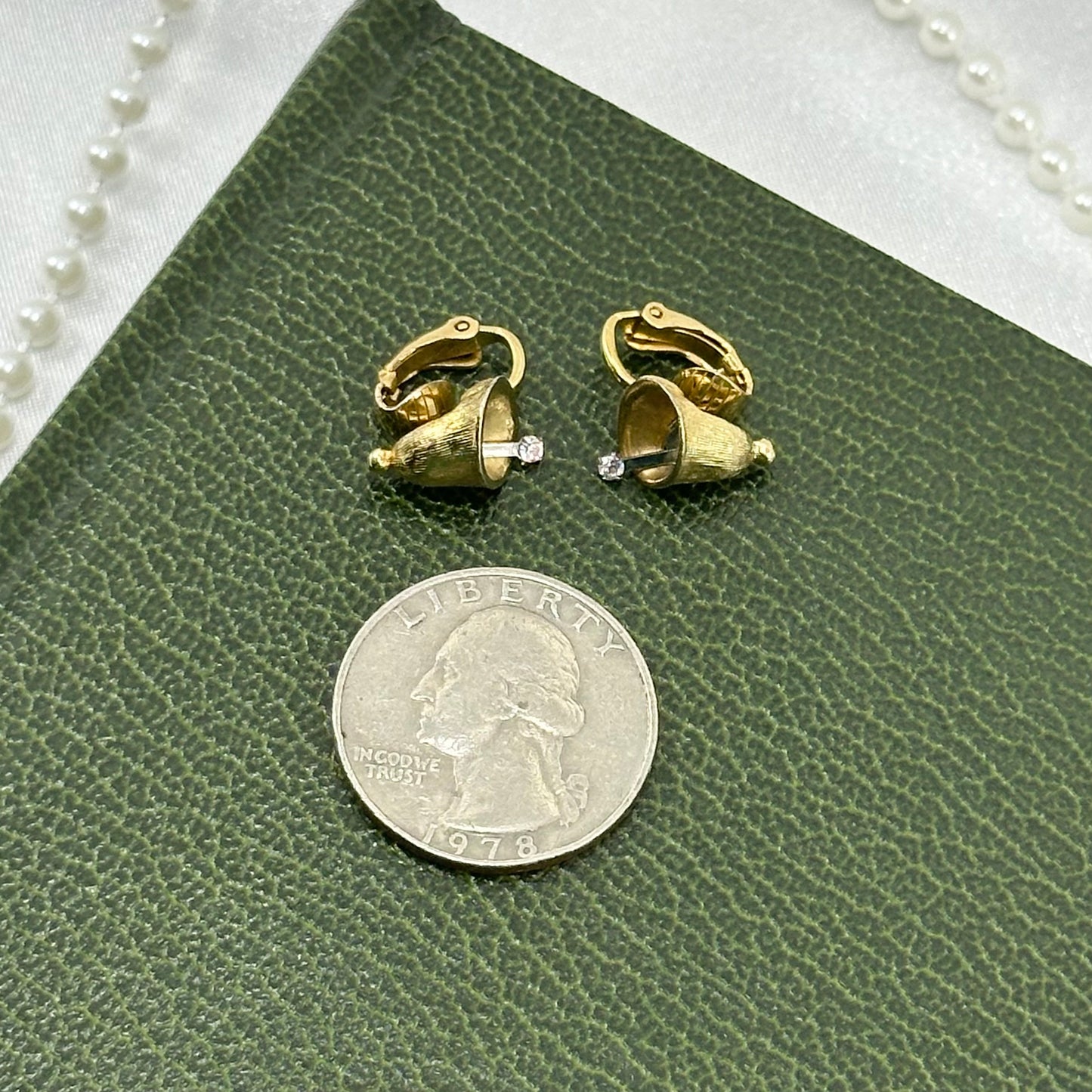 Dainty Gold Bells with Rhinestones Avon Clip On Earrings