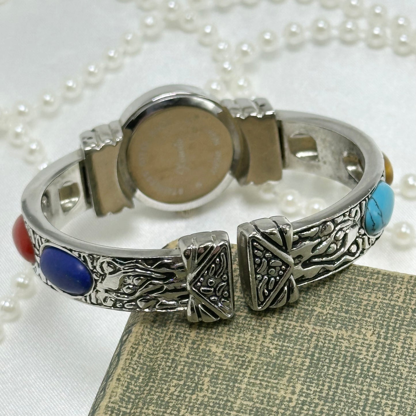 Silver Gemstone Cuff Watch