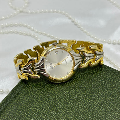 Two-Tone Pearl Watch with Large Round Dial and Date Display