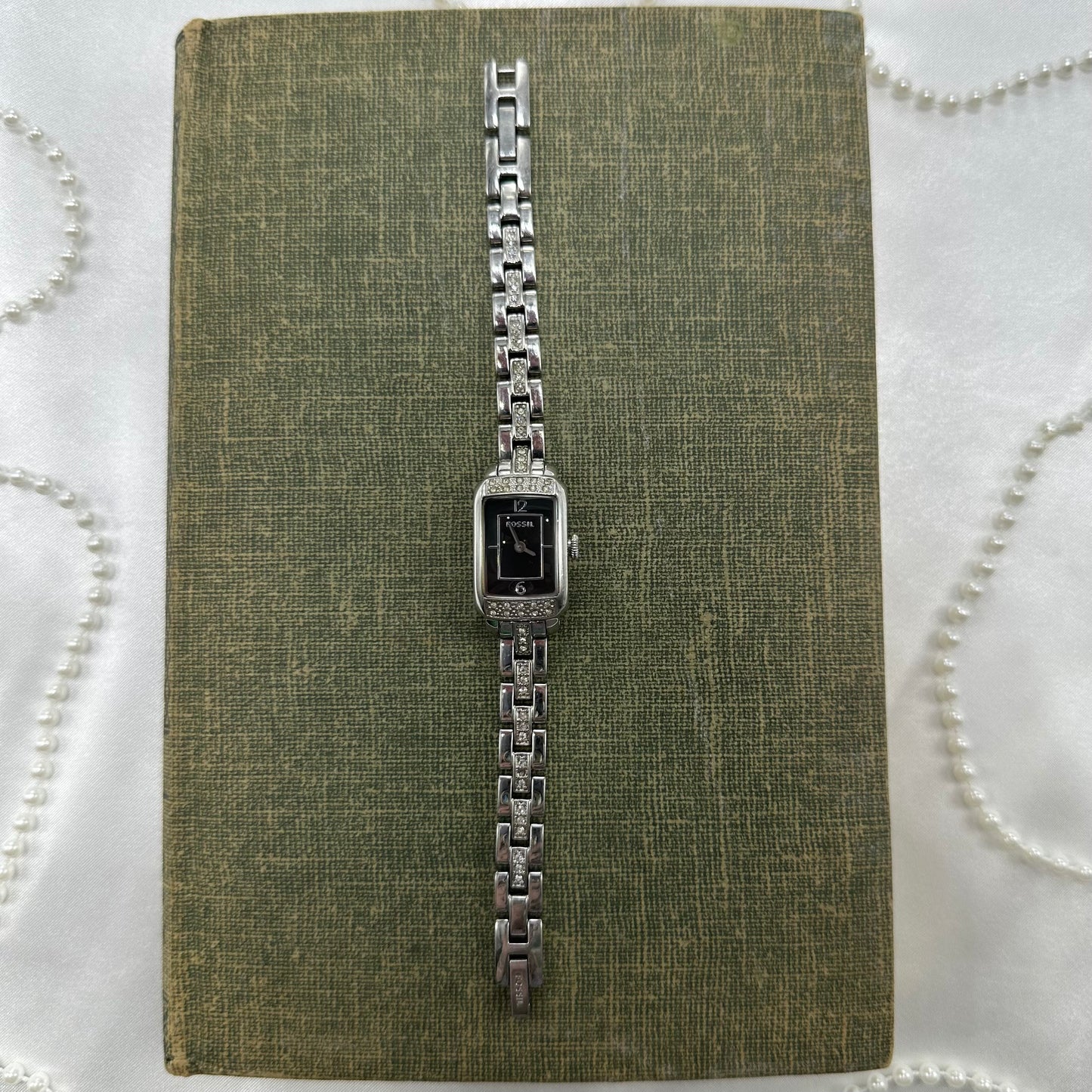 Silver Fossil Watch with Black Dial