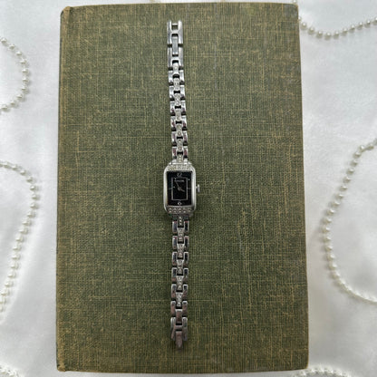 Silver Fossil Watch with Black Dial