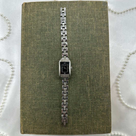 Silver Fossil Watch with Black Dial