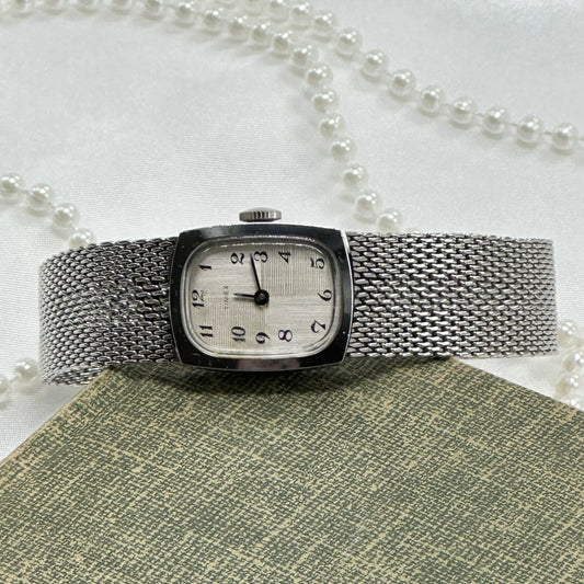 Vintage Silver Wind-Up Timex with Mesh Band