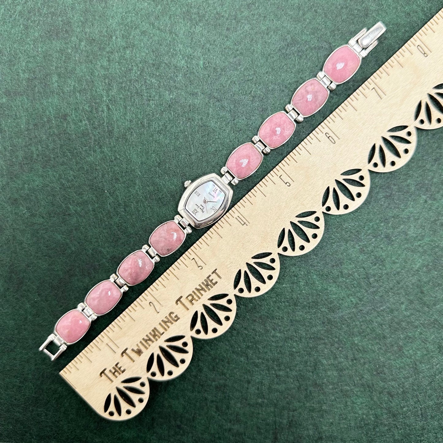 Sterling Silver Watch with Mother of Pearl Dial and Pink Gemstone Band
