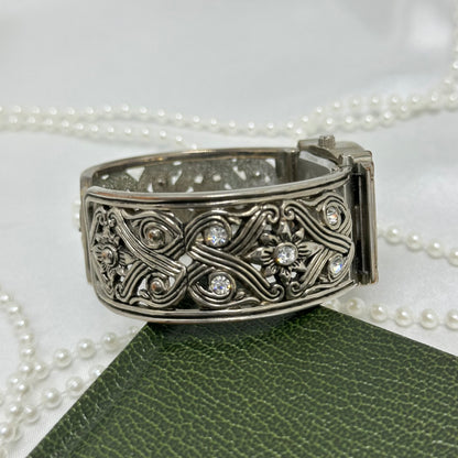 Silver Cuff Watch with Square Dial and Crossed Band