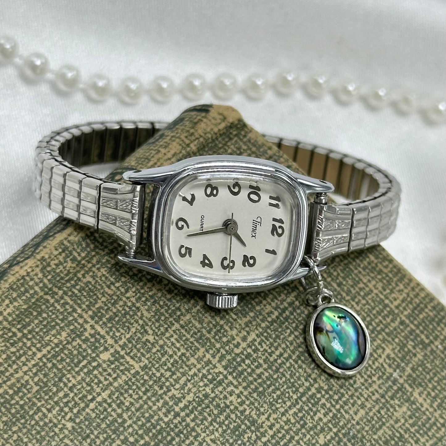 Silver Timex Watch with Abalone Charm